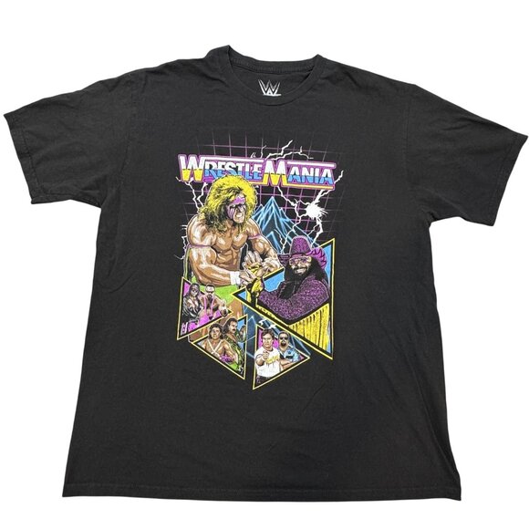 WWE WrestleMania 6 Graphic T-Shirt Black Ultimate Warrior Macho Man Mens Size XL - Picture 1 of 10
